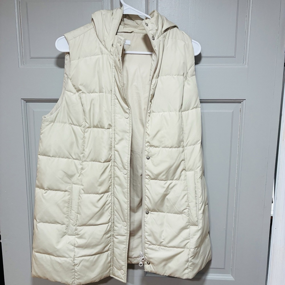 J Jill Womens Down Fill Quilted Puffer Vest Womens Size Small Snap Front pockets